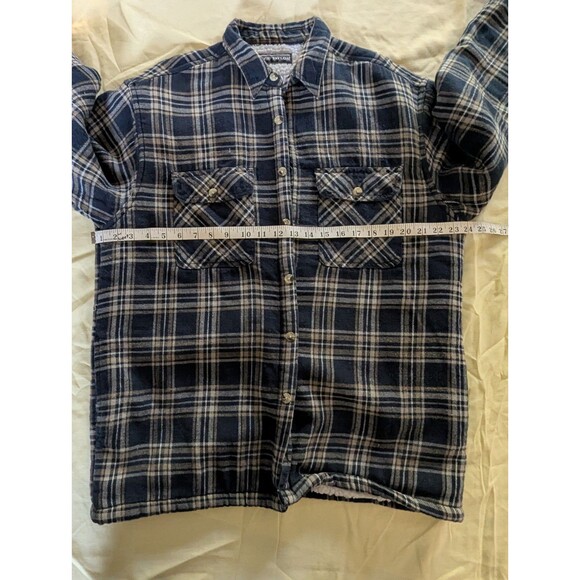 David Taylor Shacket Yellow Navy Plaid Flannel Cabincore Lumberjack L-XL - Picture 6 of 7